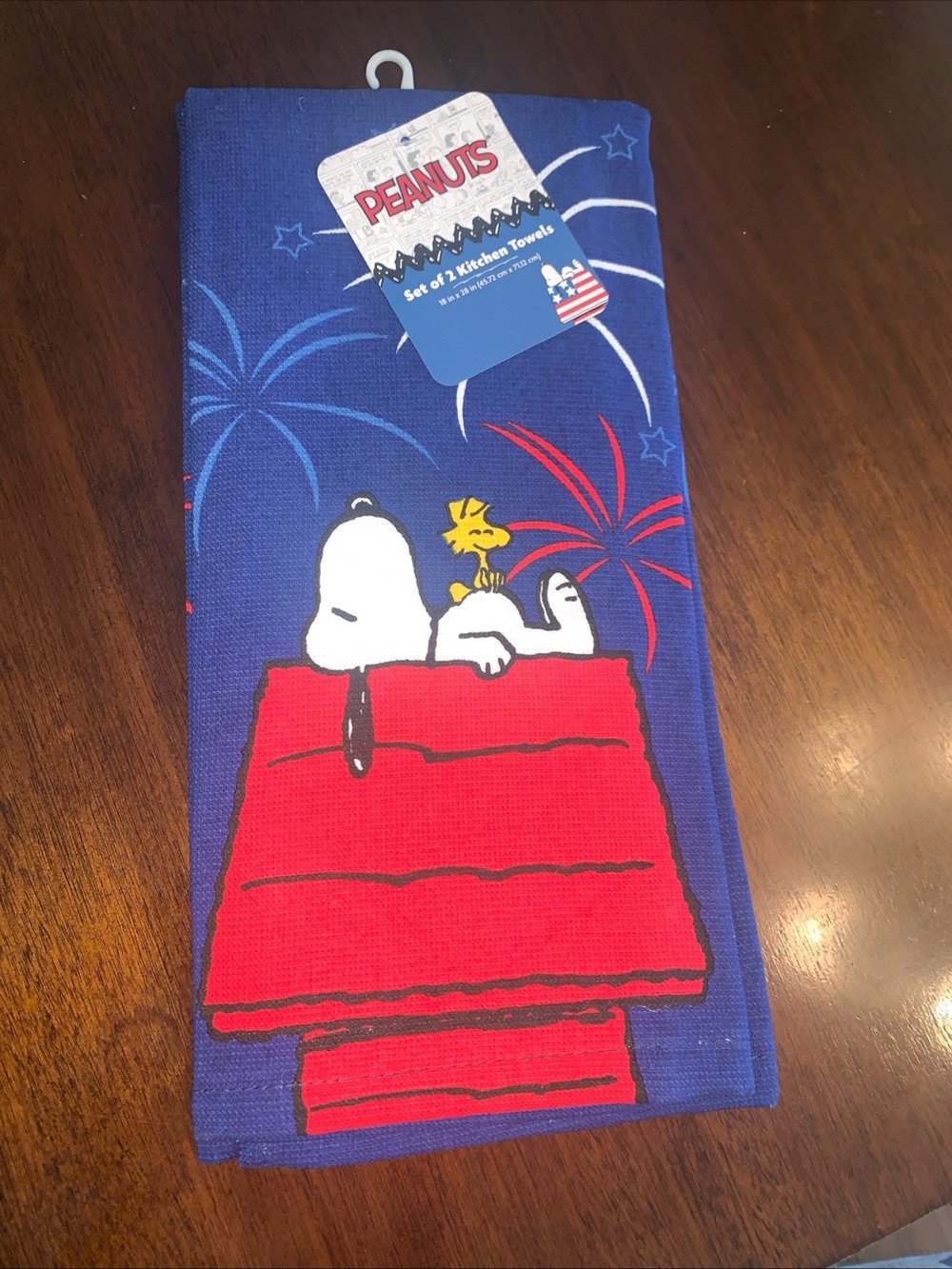 Set Of 2 Peanuts Snoopy Woodstock Patriotic 4th Of July Kitchen Towels Fireworks